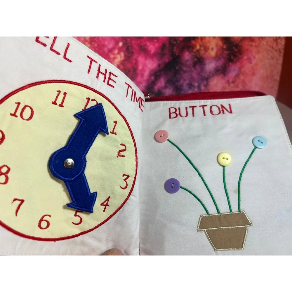 Vintage 1989 Pockets of Learning My Quiet Book Red Fabric Sensory Activity Toy